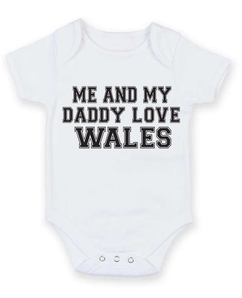 Me And My Dad Love Wales TEXT STYLE Baby Grow Bodysuit