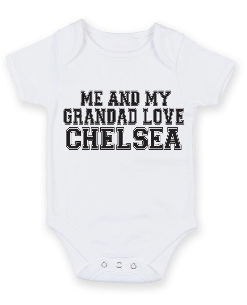 Me And My Grandad Love Chelsea TEXT STYLE Baby Grow Bodysuit