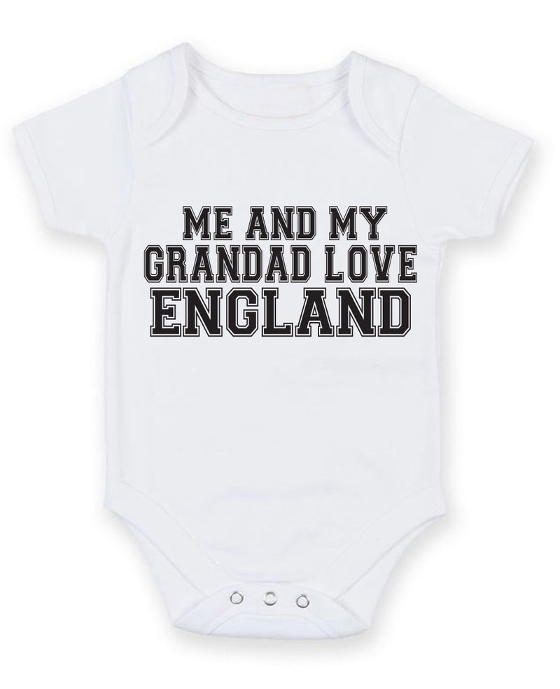 Me And My Grandad Love England TEXT STYLE Baby Grow Bodysuit