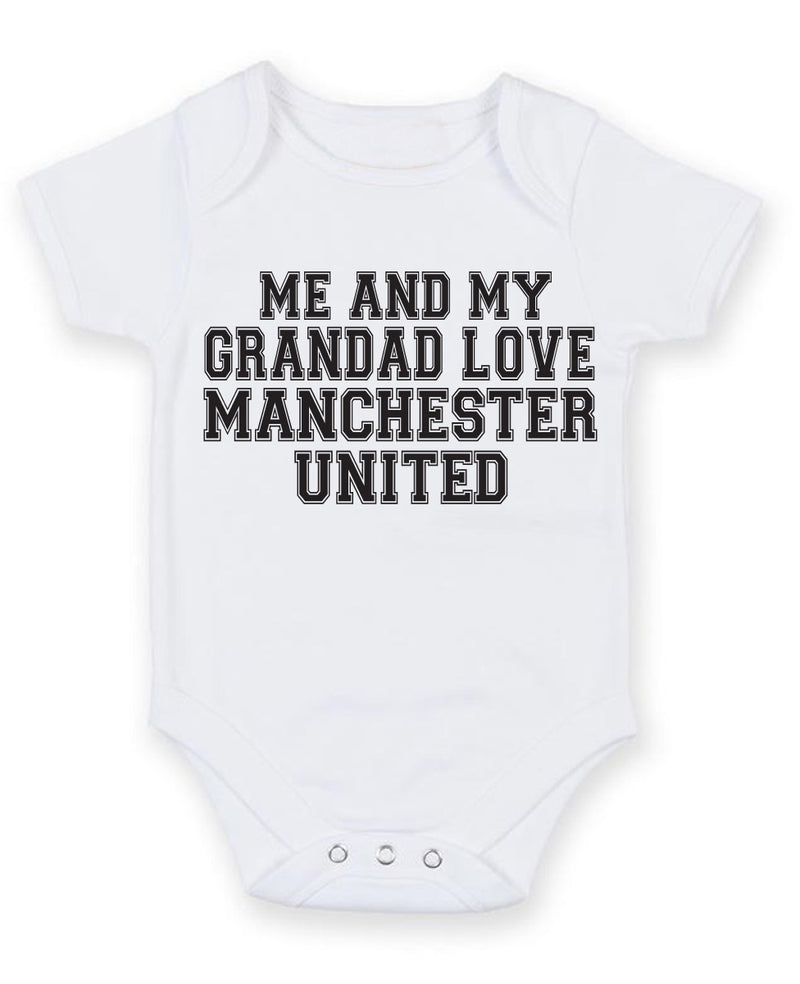 Me And My Grandad Love Manchester United TEXT STYLE Baby Grow Bodysuit