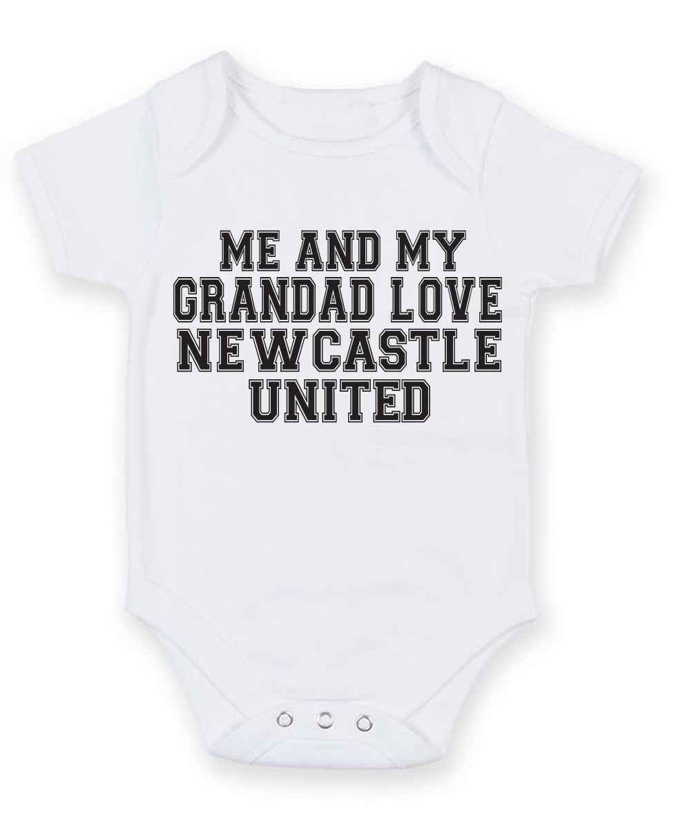 Me And My Grandad Love Newcastle United TEXT STYLE Baby Grow Bodysuit