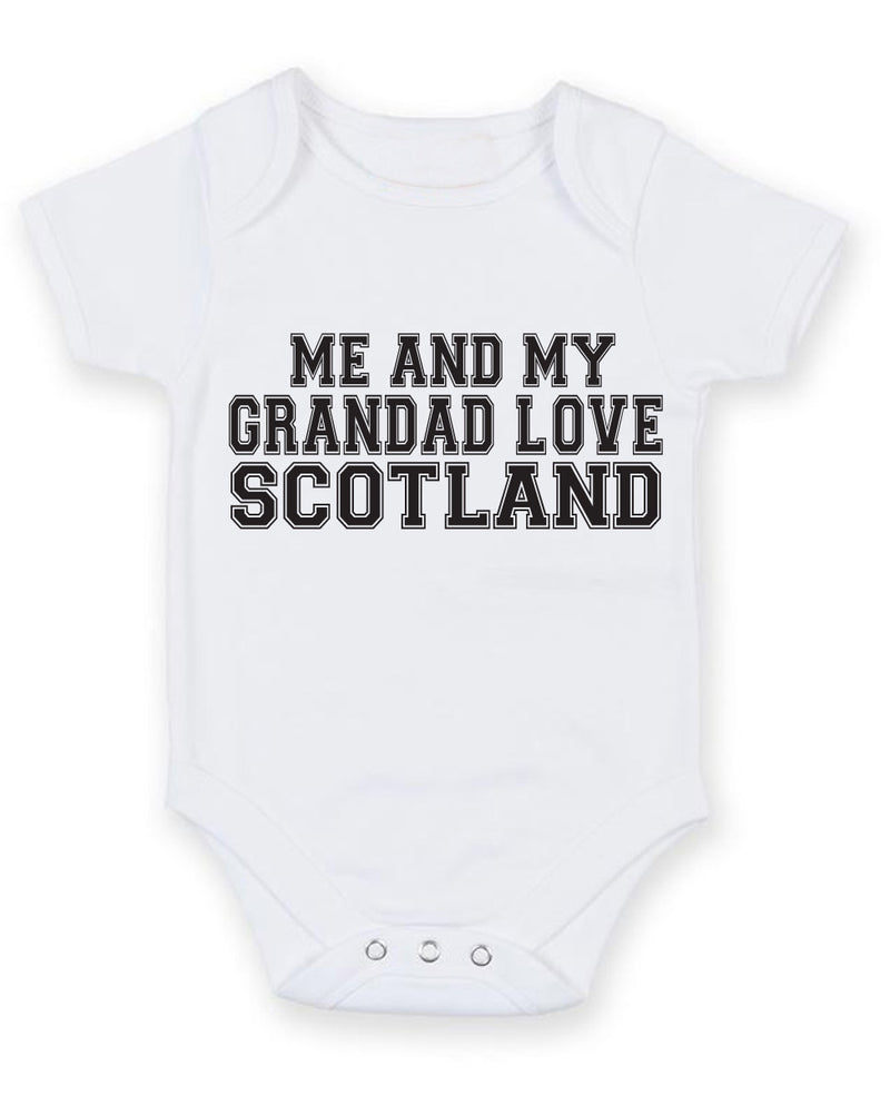Me And My Grandad Love Scotland TEXT STYLE Baby Grow Bodysuit
