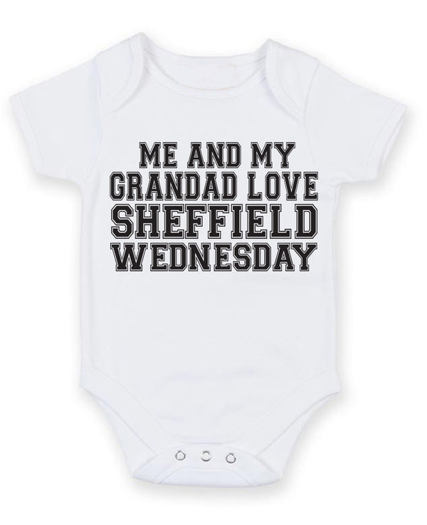 Me And My Grandad Love Sheffield Wednesday TEXT STYLE Baby Grow Bodysuit