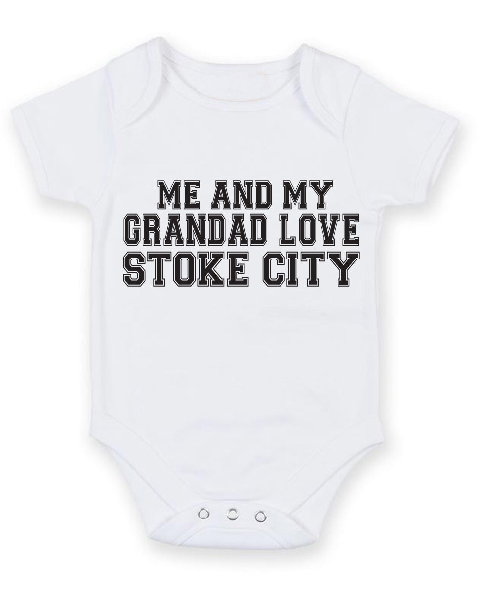 Me And My Grandad Love Stoke City TEXT STYLE Baby Grow Bodysuit