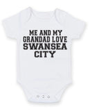 Me And My Grandad Love Swansea City TEXT STYLE Baby Grow Bodysuit
