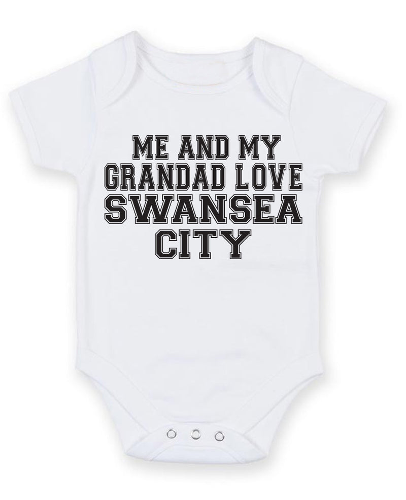 Me And My Grandad Love Swansea City TEXT STYLE Baby Grow Bodysuit