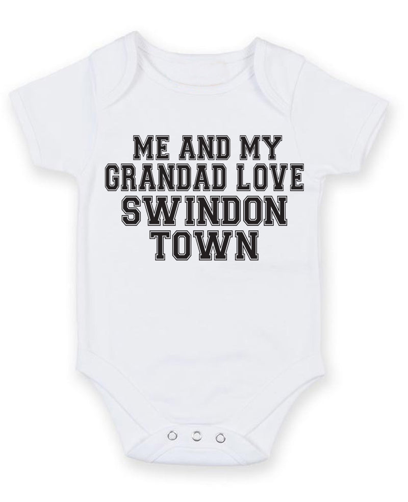 Me And My Grandad Love Swindon Town TEXT STYLE Baby Grow Bodysuit