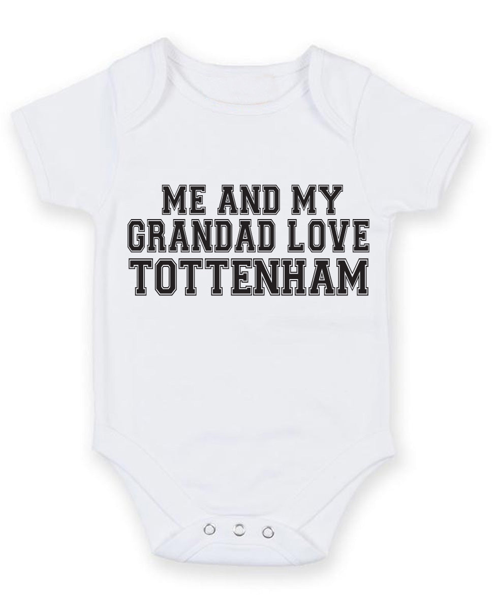 Me And My Grandad Love Tottenham TEXT STYLE Baby Grow Bodysuit