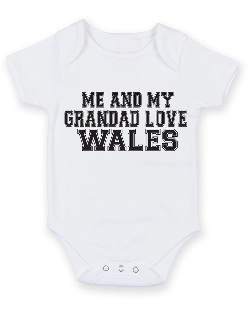 Me And My Grandad Love Wales TEXT STYLE Baby Grow Bodysuit