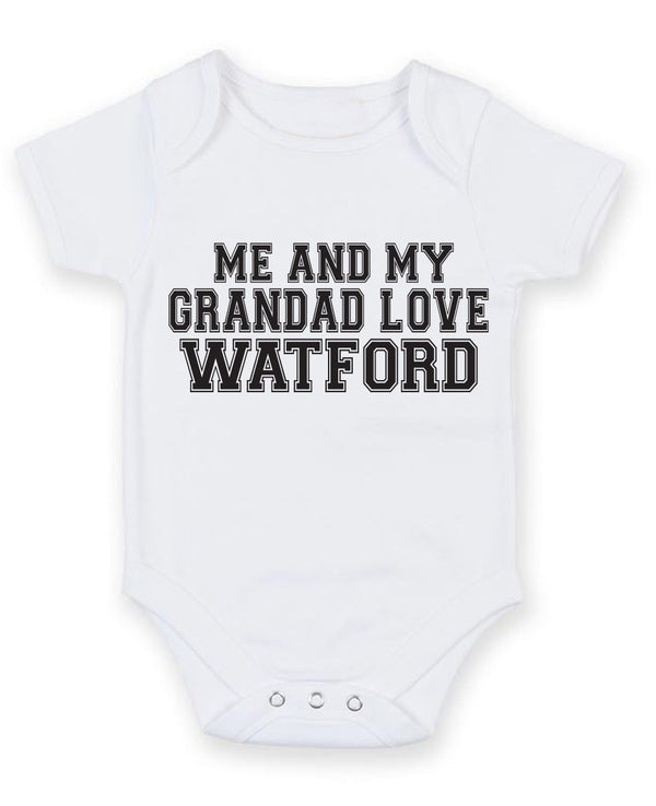 Me And My Grandad Love Watford TEXT STYLE Baby Grow Bodysuit