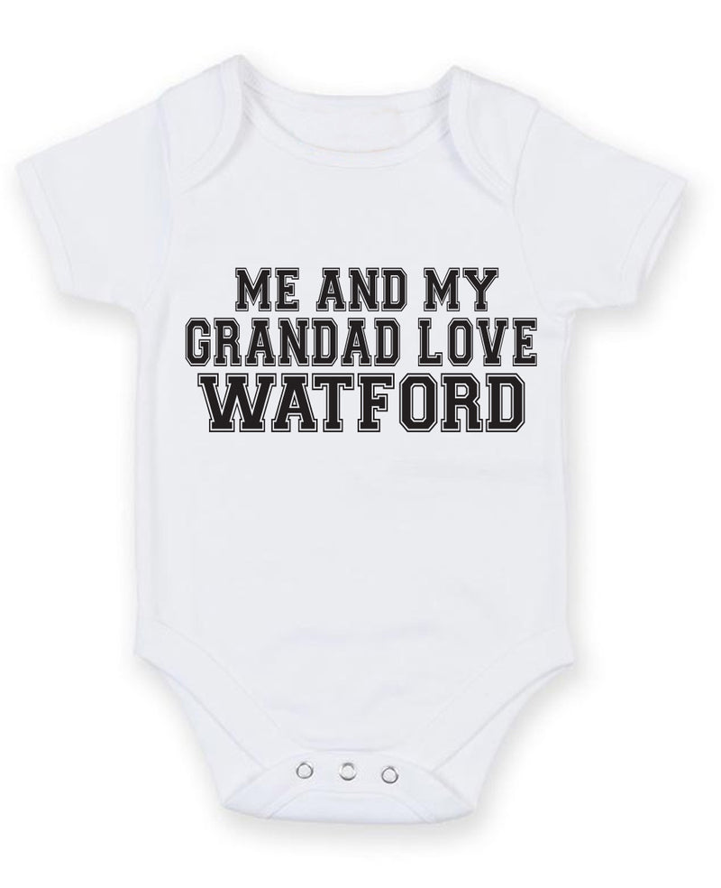 Me And My Grandad Love Watford TEXT STYLE Baby Grow Bodysuit