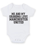 Me And My Grandma Love Manchester United TEXT STYLE Baby Grow Bodysuit