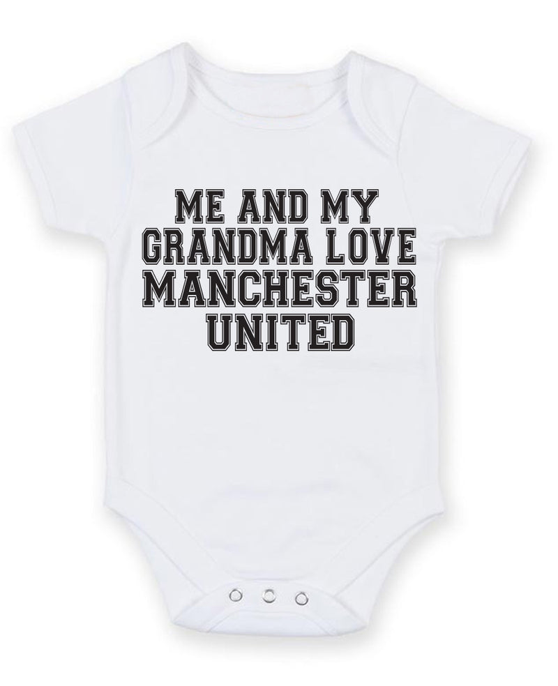 Me And My Grandma Love Manchester United TEXT STYLE Baby Grow Bodysuit
