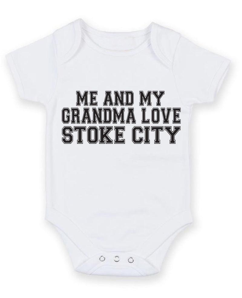 Me And My Grandma Love Stoke City TEXT STYLE Baby Grow Bodysuit