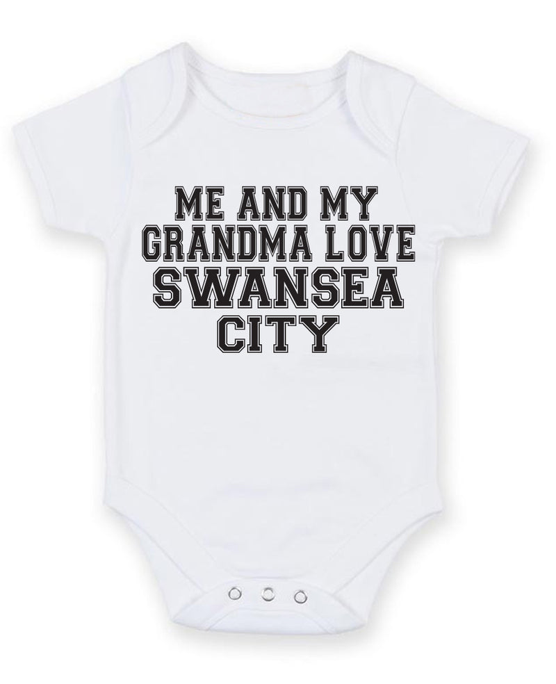 Me And My Grandma Love Swansea City TEXT STYLE Baby Grow Bodysuit