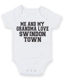 Me And My Grandma Love Swindon Town TEXT STYLE Baby Grow Bodysuit