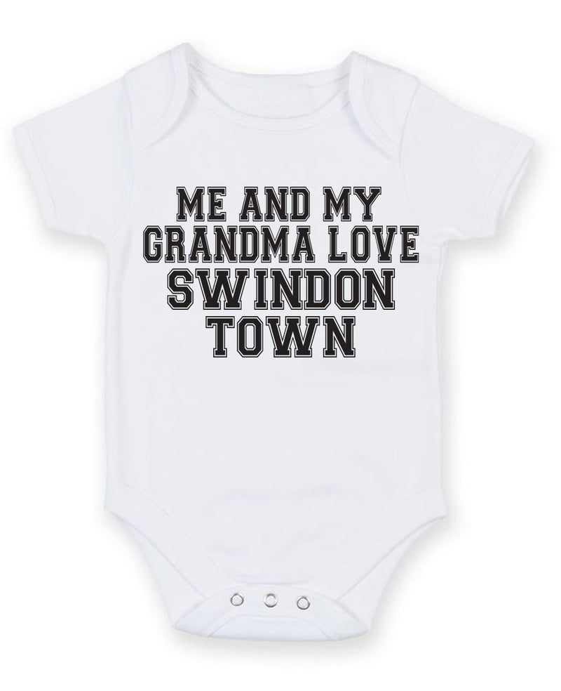 Me And My Grandma Love Swindon Town TEXT STYLE Baby Grow Bodysuit