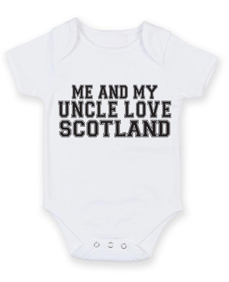 Me And My Uncle Love Scotland TEXT STYLE Baby Grow Bodysuit