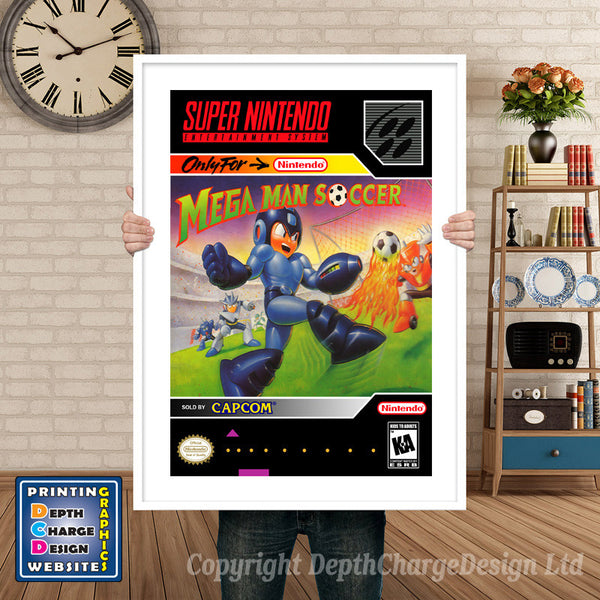 Mega Man Soccer Super Nintendo Game Inspired Theme Retro Gaming Poster
