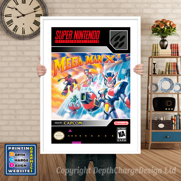 Mega Man X3 Super Nintendo Game Inspired Theme Retro Gaming Poster