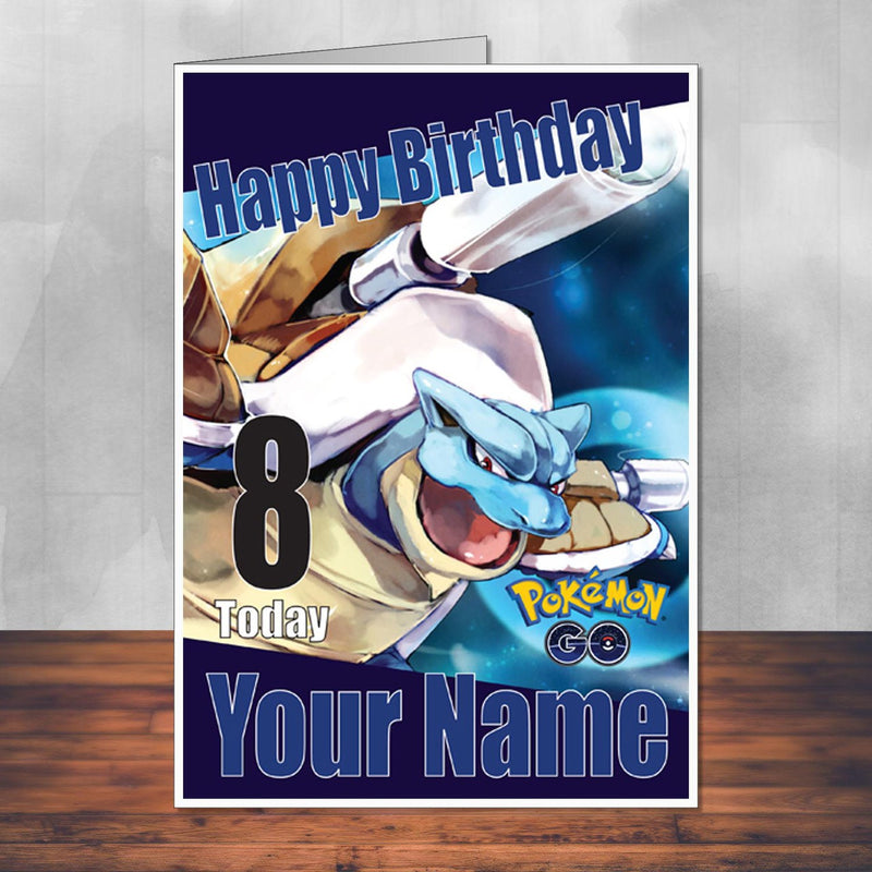 Mega Blastoise Pokemon Go THEME INSPIRED Kids Adult Personalised Birthday Card Birthday Card