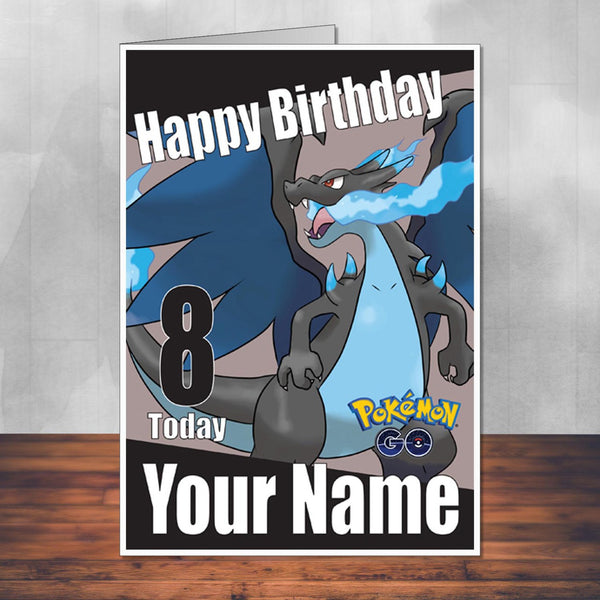 Mega Charizard Pokemon Go Theme Inspired Kids Adult Personalised Birthday Card