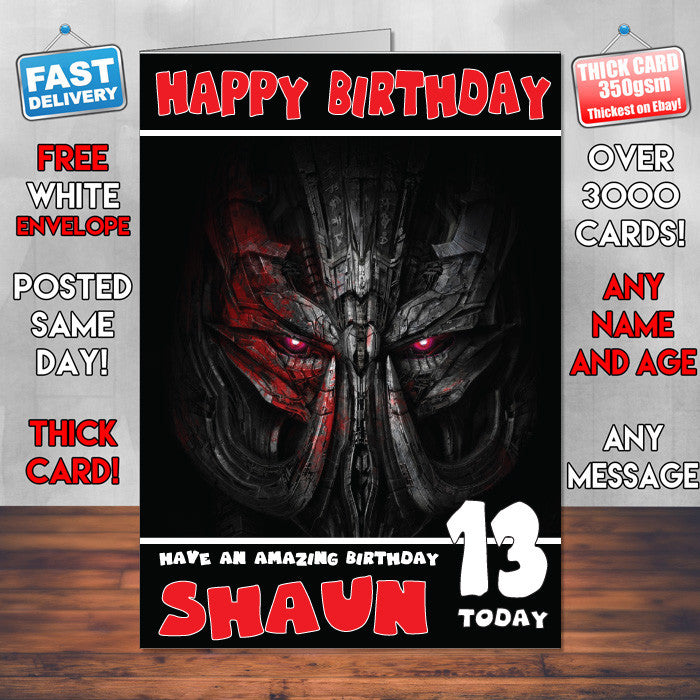 Megatron SJ THEME INSPIRED Style PERSONALISED Kids Adult FUNNY Birthday Card