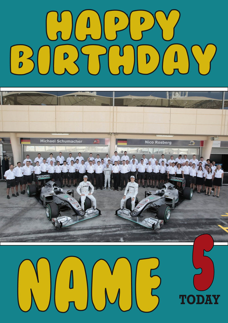 Personalised Mercedes F1 THEME INSPIRED PERSONALISED Kids Adult Birthday Card 3