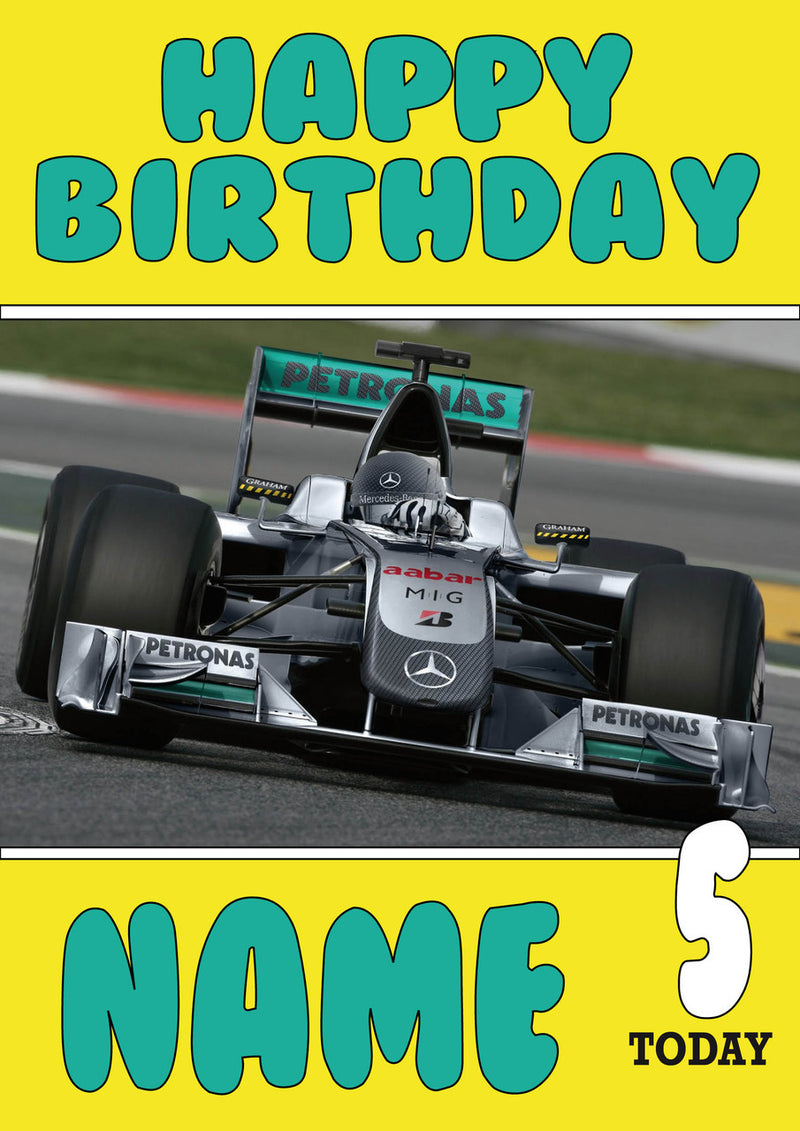 Personalised Mercedes F1 THEME INSPIRED PERSONALISED Kids Adult Birthday Card 4