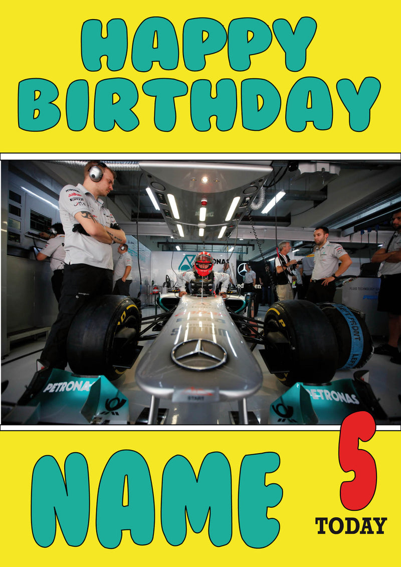 Personalised Mercedes F1 THEME INSPIRED PERSONALISED Kids Adult Birthday Card 5