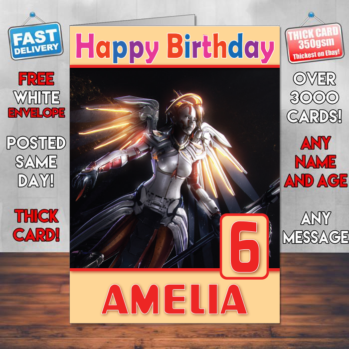 Personalised Mercy Artwork Inspired Style Game Kids Inspired Birthday Card (SA)