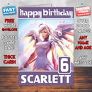 Mercy Overwatch Theme Style Personalised Kids Inspired Movie Birthday Card (SA)