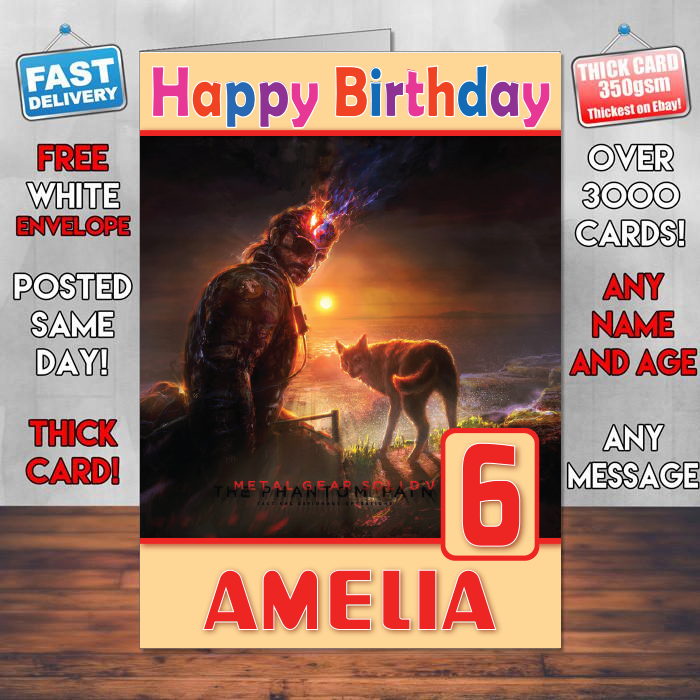 Personalised Metal Gear Solid V Tactical Espionage Operations Inspired Style Game Kids Inspired Birthday Card (SA)