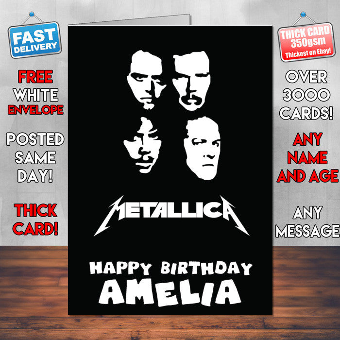Metallica 2 Personalised Music Style Kids Adult FUNNY Birthday Card