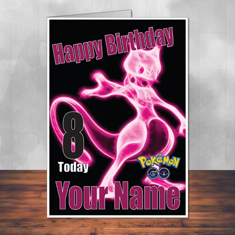 Mewtwo Pokemon Go THEME INSPIRED Kids Adult Personalised Birthday Card Birthday Card