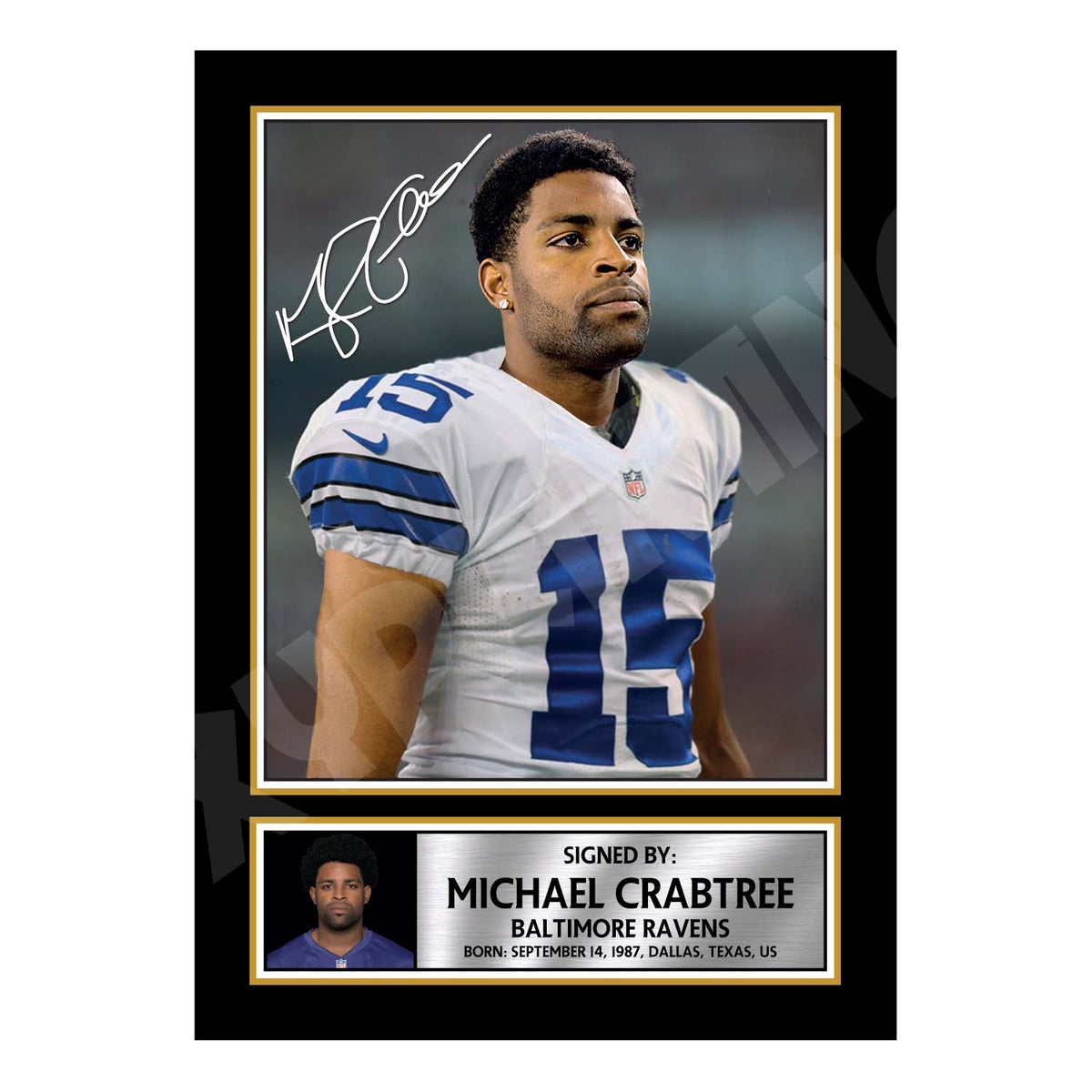 Michael Crabtree 1 American Football Printed Signature Print – A1 Print Only