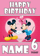 THEME INSPIRED Kids Adult Personalised Birthday Card Mickie Mouse Pink Birthday Card