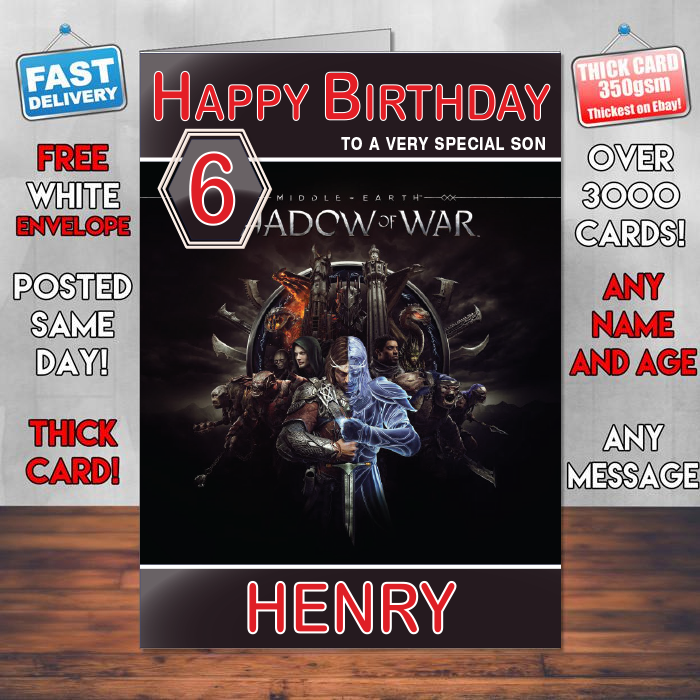Personalised Middle Earth Shadow Of War Inspired Style Game Kids Inspired Birthday Card (SA) – Personalised Middle Earth Shadow Of War Game Birthday Card