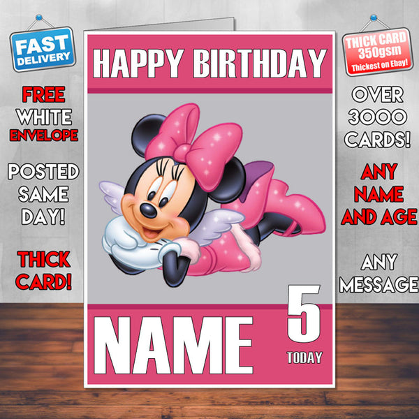Mini Mouse 1 KE THEME INSPIRED Kids Adult Personalised Birthday Card