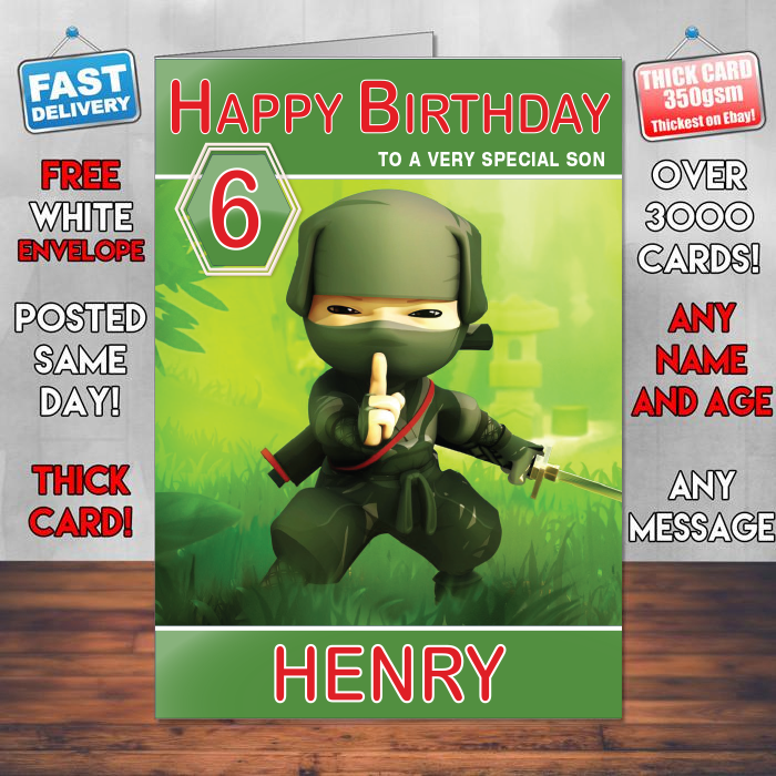 Personalised Mini Ninjas Hiro Inspired Style Game Kids Inspired Birthday Card (SA)