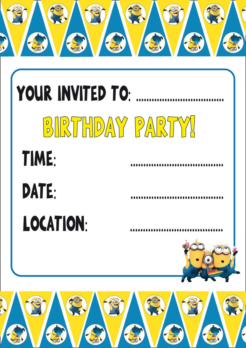 10 X Personalised Printed Minions 2 INSPIRED STYLE Invites