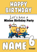 THEME INSPIRED Kids Adult Personalised Birthday Card Minion Birthday Card