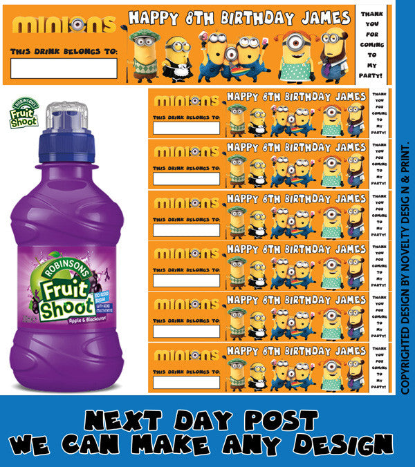 Minions Orange Inspired Theme Personalised Party Fruit Shoot Label Sticker