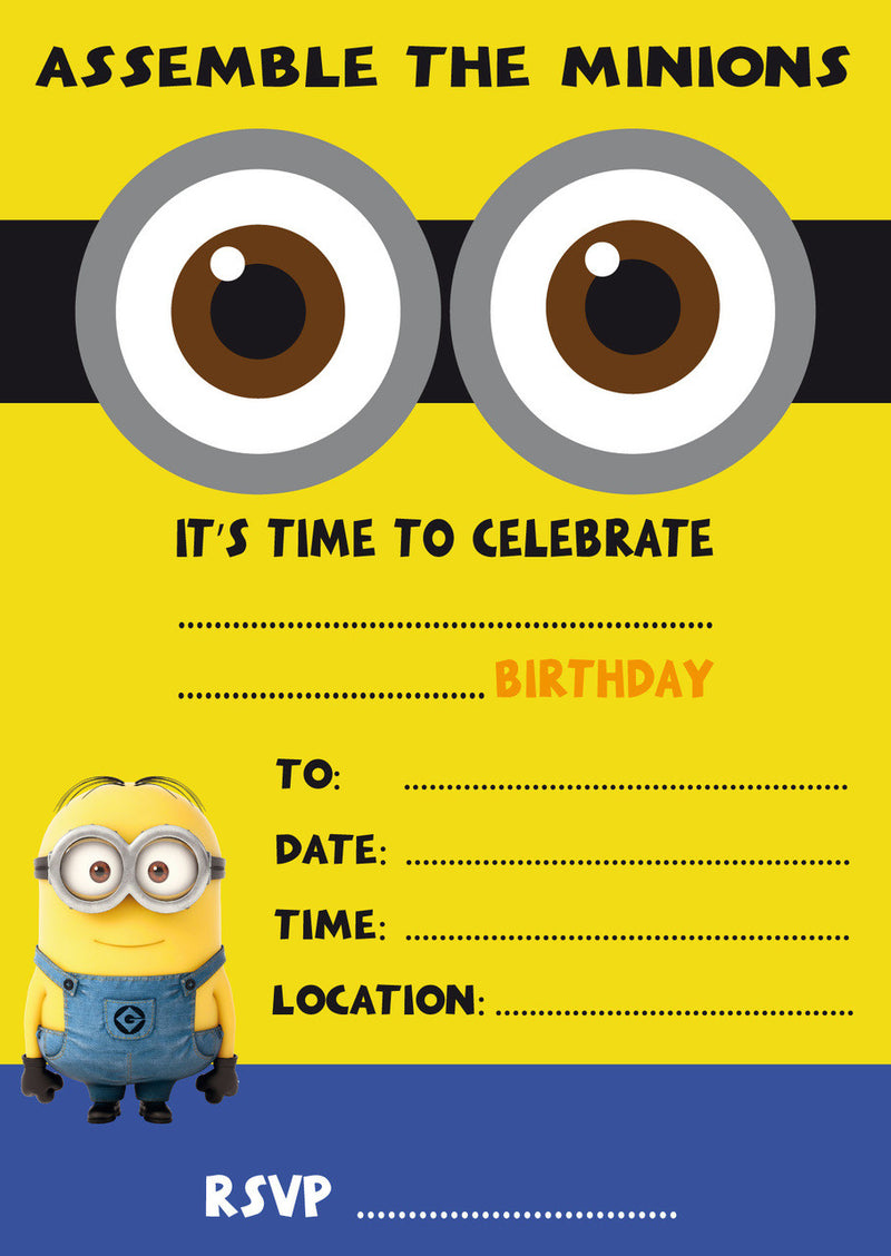 10 X Personalised Printed Minions INSPIRED STYLE Invites