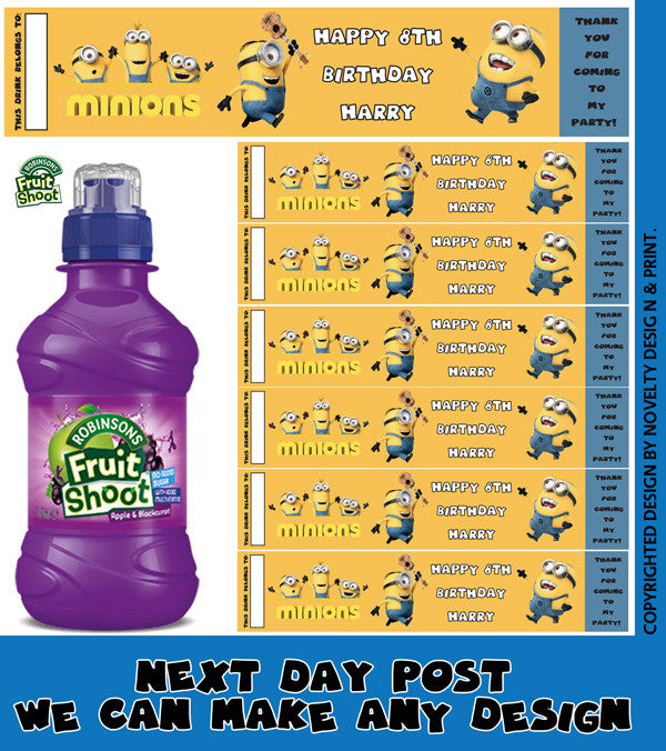Minions Inspired Theme Personalised Party Fruit Shoot Label Sticker