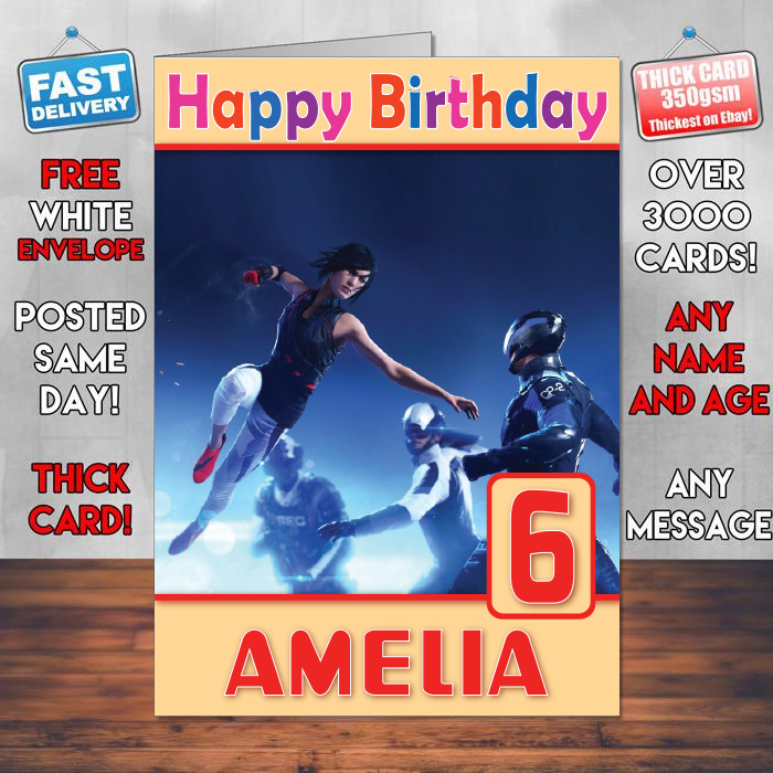 Personalised Mirrors Edge Catalyst Faith Connors Inspired Style Game Kids Inspired Birthday Card (SA)