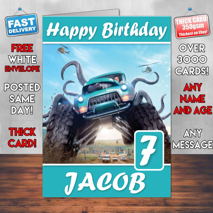 Monster Trucks 2017 Theme Style Personalised Kids Inspired Movie Birthday Card (SA)