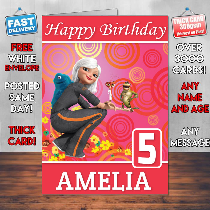 Monsters Vs Alines Theme Style Personalised Kids Inspired Movie Birthday Card (SA)