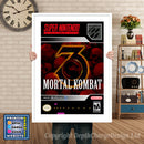 Mortal Kombat 3 Super Nintendo GAME INSPIRED THEME Retro Gaming Poster A4 A3 A2 Or A1