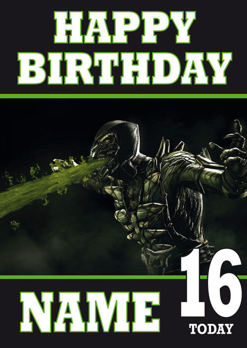Mortal Kombat Reptile THEME INSPIRED Kids Adult Personalised Birthday Card Birthday Card